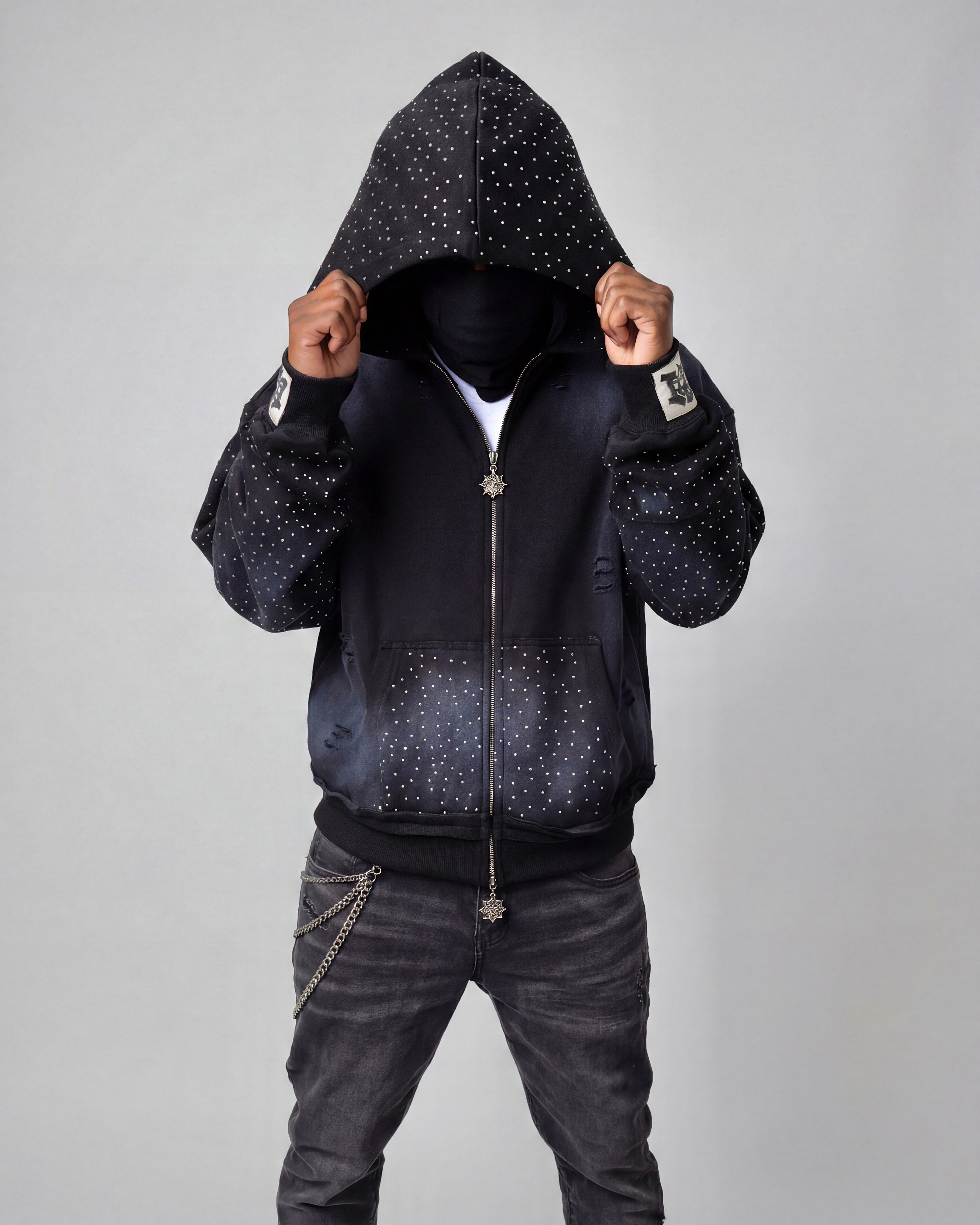 1of1 Rhinestone Zip Up Hoodie